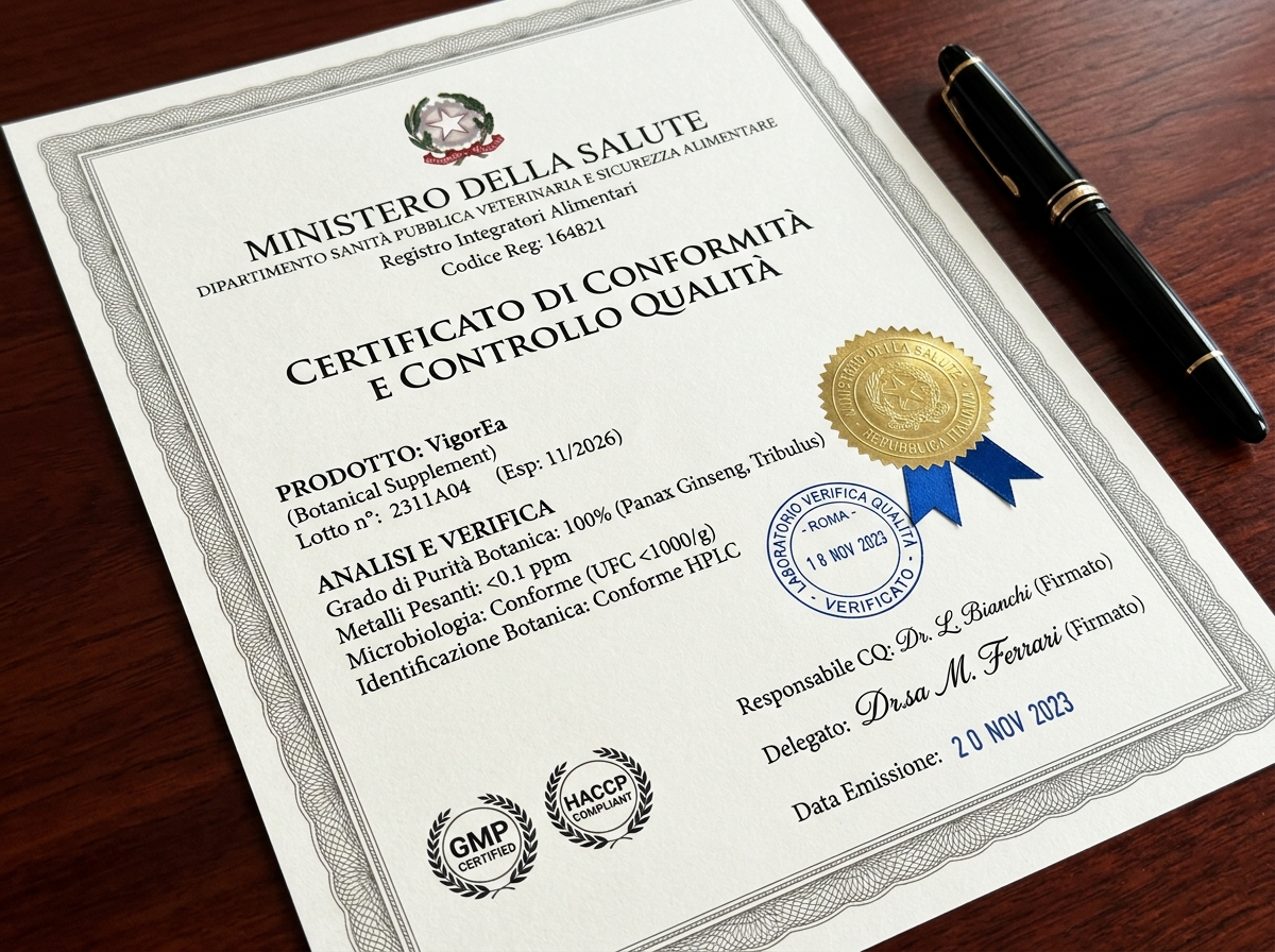 Certificato di conformità e controllo qualità lotto